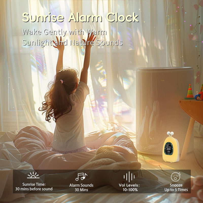 Sunrise Alarm Clock Wake Up Light, White Noise Sound Machine with 20 Soothing Sounds, 10 Night Lights, Bluetooth Speaker/Temp & Humidity/Rechargeable, Dimmable Clock Gift for Baby Kids Adults Dark Green Small