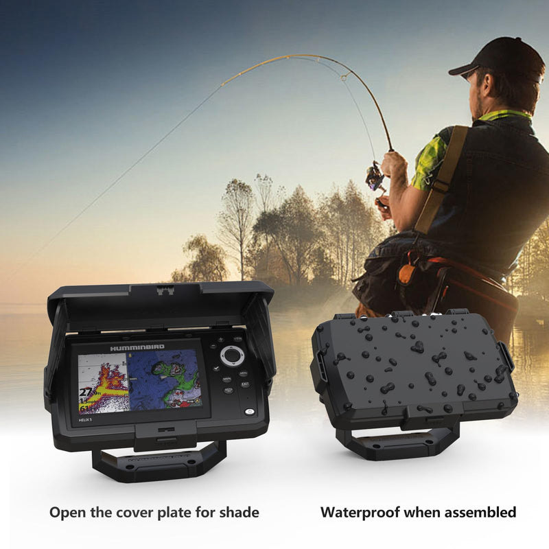 Waterproof Sun Visor Shield ABS Protective Cover, Foldable Glare Protection for Humminbird 411660-1 Helix 5 Chirp GPS G3 and Humminbird 411670-1 Helix 5 Chirp DI GPS G3 Fish Finder (Black)