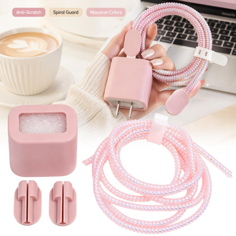 Multifunctional Chargers Protector Elegant Charging Adapter Cover Set Beige | Charging Adapter Cover Set with Integrated Cable Wrap Guard Set Phone Device Case