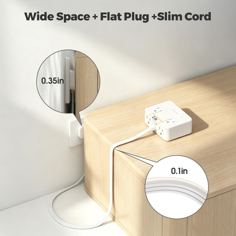 Surge Protector Power Strip with Retractable USB C Cable, 4 AC 4 USB White | PD20W Fast Charge, 750°C Fire Resistant & Double Pole Safety Switch, 5FT Flat Plug Extension Cord for Home Office Dorm Travel with Retractable Cable