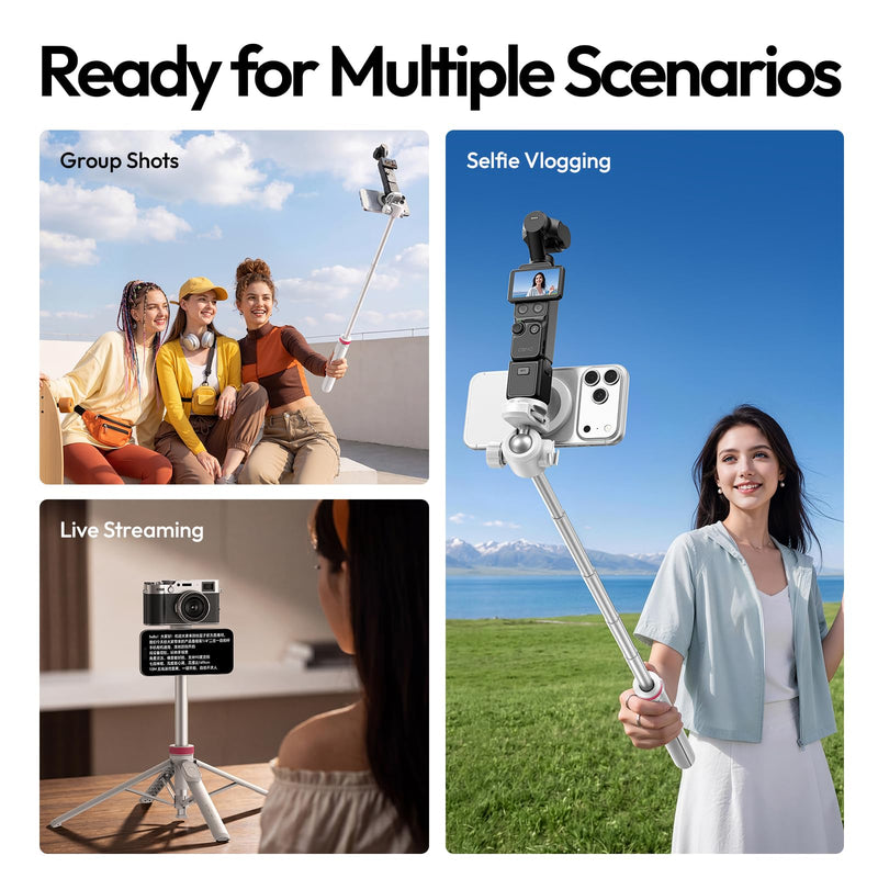 ULANZI MT44M 2-in-1 Auto Open Magnetic Phone & Camera Tripod with Remote | Magsafe Wireless Extendable Selfie Stick, Ball Head, 1/4" Screw, Cold Shoe Compatible with iPhone Android DJI Osmo Pocket 4/3