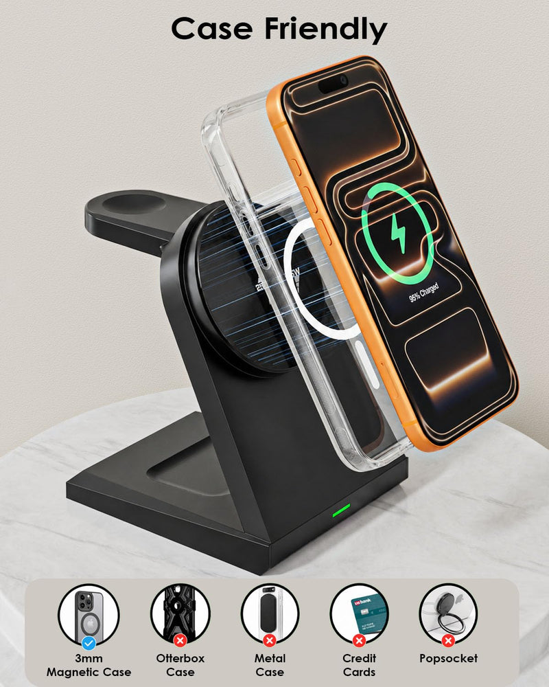 3 in 1 Wireless Charger iPhone Charging Station, 25W Magnetic Charger for iPhone 17 16e 15 14 13 12 Pro Max, Wireless Charging Station Fast Desk Mag Safe Stand for iWatch 11 10 9 8 7 6 5 AirPods Pro 3