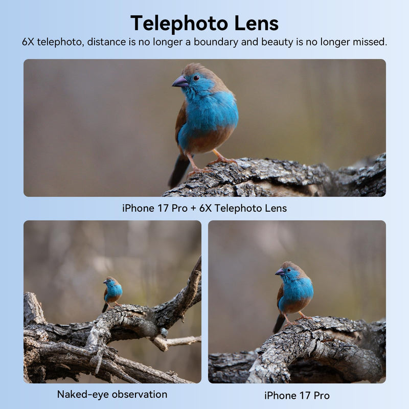 6X Telephoto Lens for Smartphone, HD Phone Camera Lens Kit with Universal Clip, Phone Lens Attachment for iPhone, Samsung and Android Phones, Wildlife, Sports, Concerts and Travel