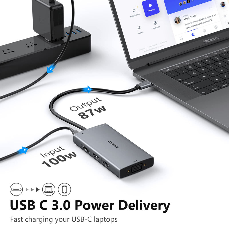 USB C Docking Station Dual Monitor Computer Multiple Monitor Hub Adapter | Laptop Docking Station to Dual 4K HDMI,DisplayPort,VGA, 00W PD,3 USB for HP Dell Lenovo Thinkpad Surface Windows Laptops Grey 8-IN-1