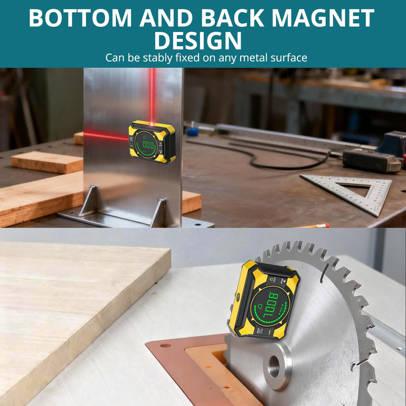 Magnetic Digital Angle Gauge with Dual Laser (Level Class 2, Output<5mW), Type-C Rechargeable 3-in-1 LED Digital Angle Finder ±0.1° High Accuracy for Woodworking, Framing, Tile & Picture Hanging