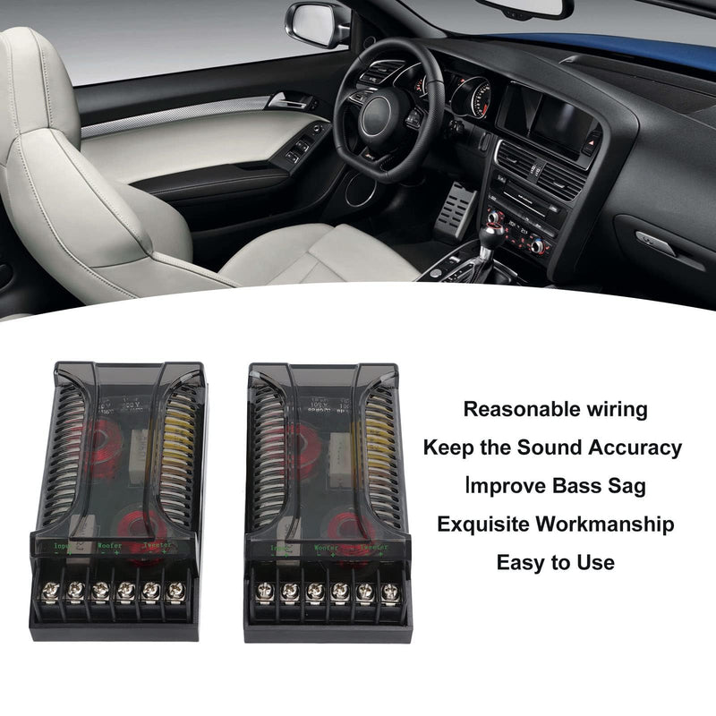 2 Way Car Audio Crossover, 2 Pack 300 Watts Passive Speaker Frequency Divider with Overcurrent Protection and Heat Dissipation for Car Tweeter and Woofer, Universal Installation
