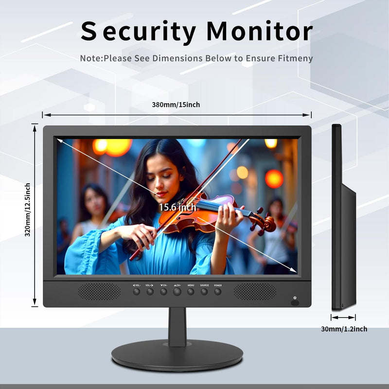 16inch Security Monitor,Wall-Mounted Monitors Supports USB/Full Format Video Playback,CCTV Monitors with AV/HDMI Input/VGA/BNC,Built-in Speaker,Remote Control