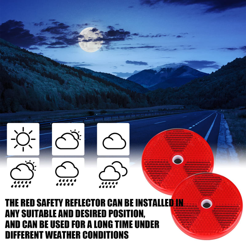 Kingdder 48 Pcs Front Reflector Round Reflector for Driveway Fence Gate Posts Trailers Safety Reflectors with Center Mounting Holes Automobiles Boats Mailboxes Reflector (Red) Red