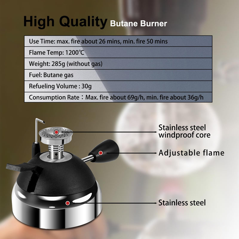 Portable Butane Burner, Mini Butane Stove for Siphon Coffee Maker, Adjustable Flame with Furnace Stand, for Picnic Camping Travel Lab Home