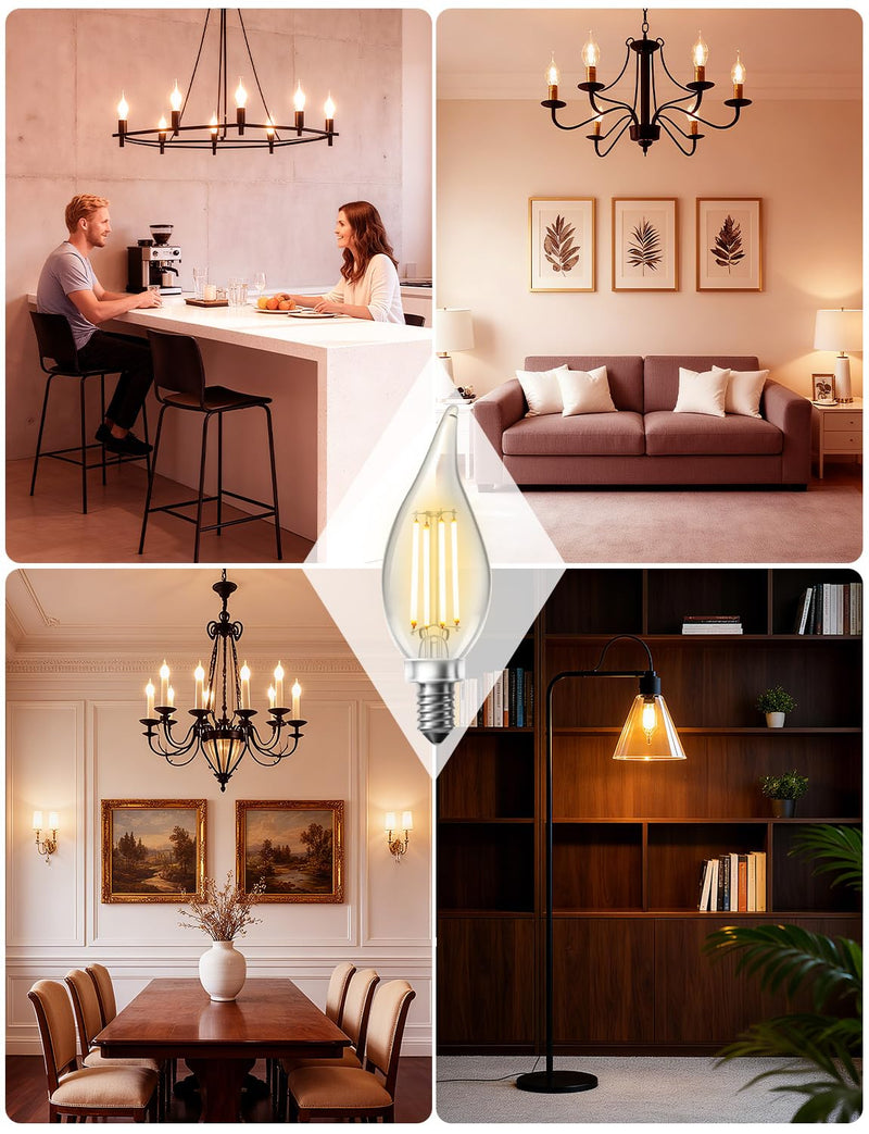 DAYBETTER Chandelier Light Bulbs, Candelabra Light Bulbs 40 Watt Equivalent E12 LED Bulb Dimmable, 2700K Soft Warm White, 4.5W 400LM, Flame Tip Vintage Candle Light Bulb, 24 Pack Warm White(2700k) 24Pack