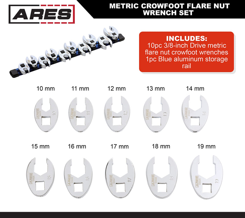 ARES 33010 - 10-Piece Metric Flare Nut Crowfoot Wrench Set