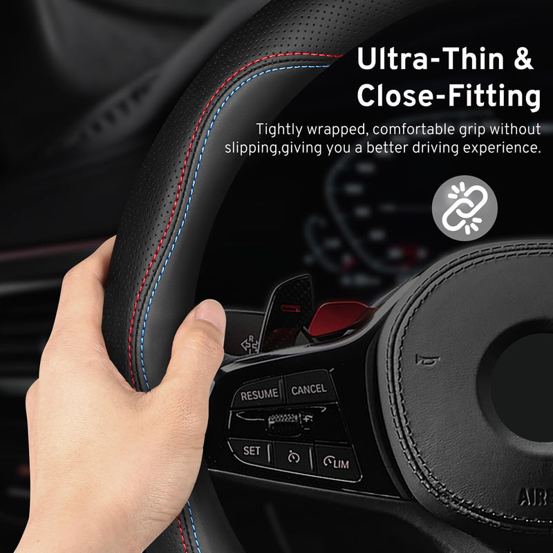  [AUSTRALIA] - Car Steering Wheel Cover for BMW X3 X5 X7 3 5 Series 328i 528i 535i 530i 540i 320i 330i 325i X1 X2 X4 X6 1 2 4 6 7 8 Series e90 e60 f30 Accessories, 2026 Leather Black (Red Blue)
