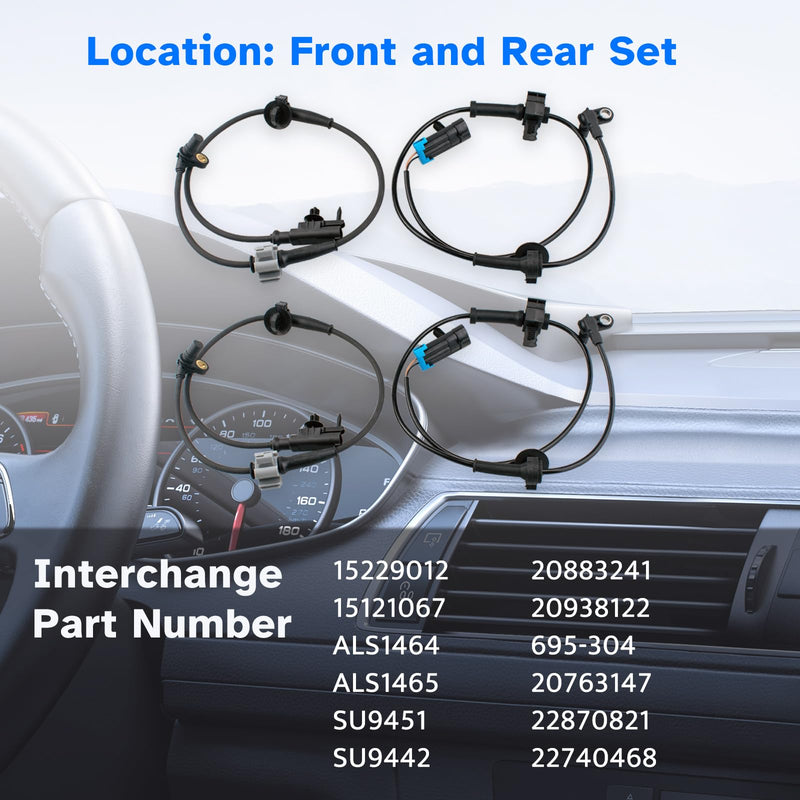 ABS Wheel Speed Sensor Front Rear Left Right fit for GMC Yukon XL 1500, Chevy Tahoe Suburban Avalanche, Cadillac Escalade 2007 2008 2009 2010 2011 2012 2013 2014, Driver Passenger, 4pcs