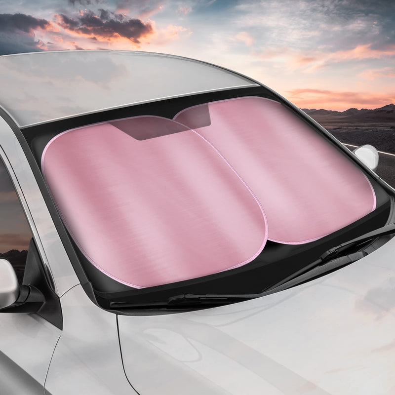 BDK 2PC Metallic Pink Car Window Sun Shade Auto Shade for Windshield Visor, Block UV Reflect Heat to Keep Your Car SUV Truck, 31.75" x 28.75"