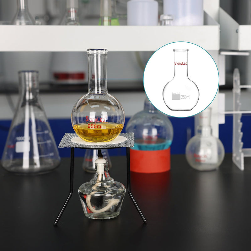 StonyLab Glass 500ml Long Neck Flat Bottom Flask, Borosilicate Glass Heavy Wall Flat Bottom Boiling Flask with Long Neck, 500ml 500 ml