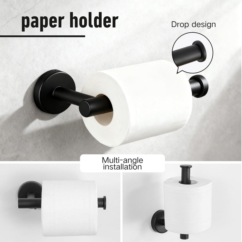 Bathroom Towel Holder Set, 16inch Wall Mounted Black Towel Bar Set for Bathroom,Black Bathroom Hardware, 5 Pieces Towel Rack Set for Bathroom