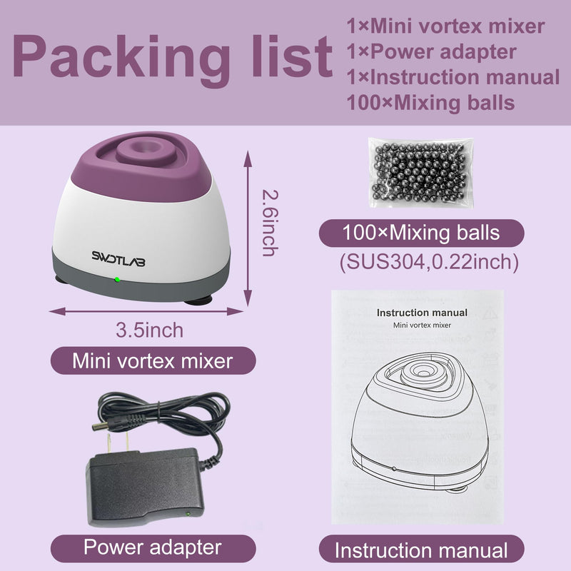 Vortex Mixer, Nail Polish Shaker, Glue Shaker | Paint Shaker & Paint Mixer for Gel Polish, Acrylic Paints, Eyelash Adhesives, Tattoo Ink, Test Tubes, 100×Mixing Balls, Purple