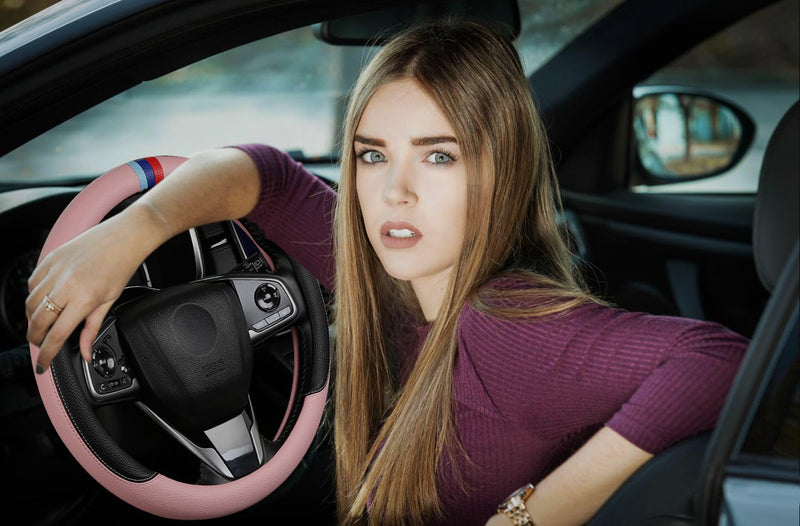 Cxtiy Steering Wheel Cover for BMW X1 X2 X3 X4 X5 X6 330i 530i 740i iX1 iX3 i4 i5 M3 M5 (Pink, Standardized(14.5'-15')) Pink Standardized(14.5'-15')