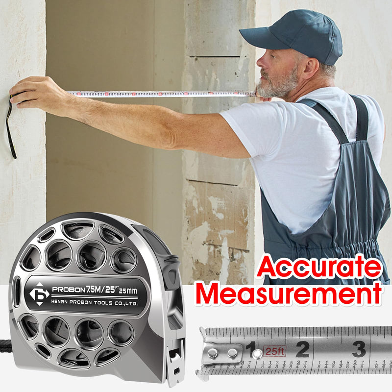 25ft Tape Measure - Heavy Duty Stainless Steel Measuring Tape with Double-Sided Scale, Waterproof & Rustproof Retractable Ruler for Construction, Woodworking & Agricultural Use (Silver) 1 Pcs, 25 FT, Silver