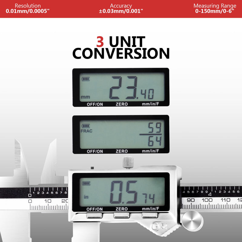 Rechargeable Caliper 12 inch with Large LCD Display | Stainless Steel Vernier Micrometer, Measuring Tool 0-12"