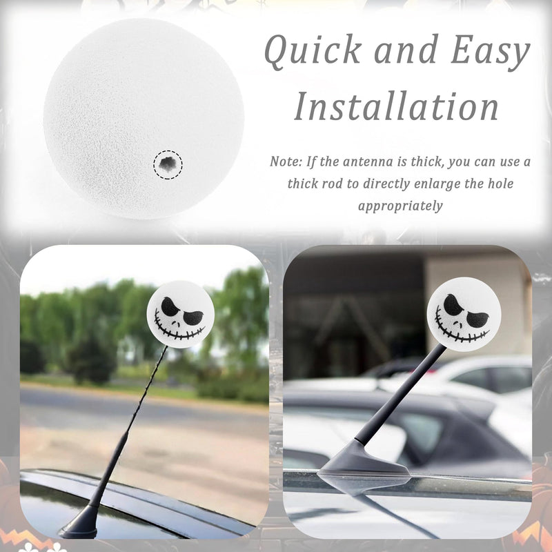 Halloween Skull Spooky Smile Car Antenna Toppers Halloween Car Decoration,Cute & Funny Antenna Balls for Cars,Antenna Toppers for Vehicles Car Accessories Fit Car Truck SUV (White) White