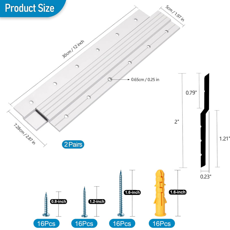 French Cleat Hanger 12 Inch - 2 Pairs - Aluminum Z Clips/Bar Interlocking Wall Mounting Bracket Hardware Kit for Hanging Mirrors, Picture, Shelf, Headboard, Cabinet, Whiteboard, Art, Frames 12 inch, 2 Pair(4 Pcs)
