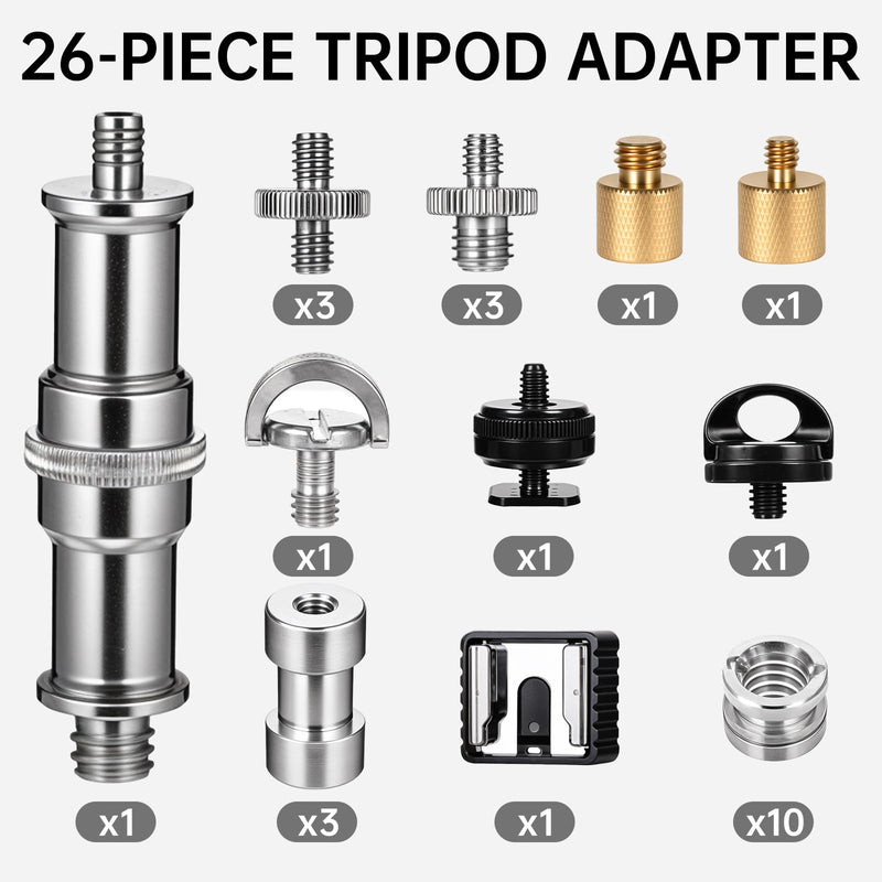 Camera Tripod Adapter 26 Packs Camera Screws Mount Set Tripod Mount Adapter Set 1/4 to 1/4 Tripod Screw 1/4 to 3/8 Camera Mount Adapter Hot Shoe Adapter for Tripod Monopod Ballhead Quick Release Plate