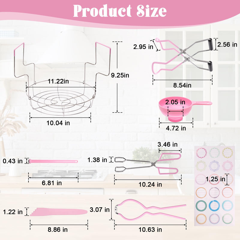 8PCS Canning Supplies Starter Kit，Canning Kit with Canning Funnel, 11.2in Stainless Steel Canning Rack, Canning Tong, Jar Lifter, Magnetic Lid Lifter, Jar Wrench, Bubble Popper, Canning Labels
