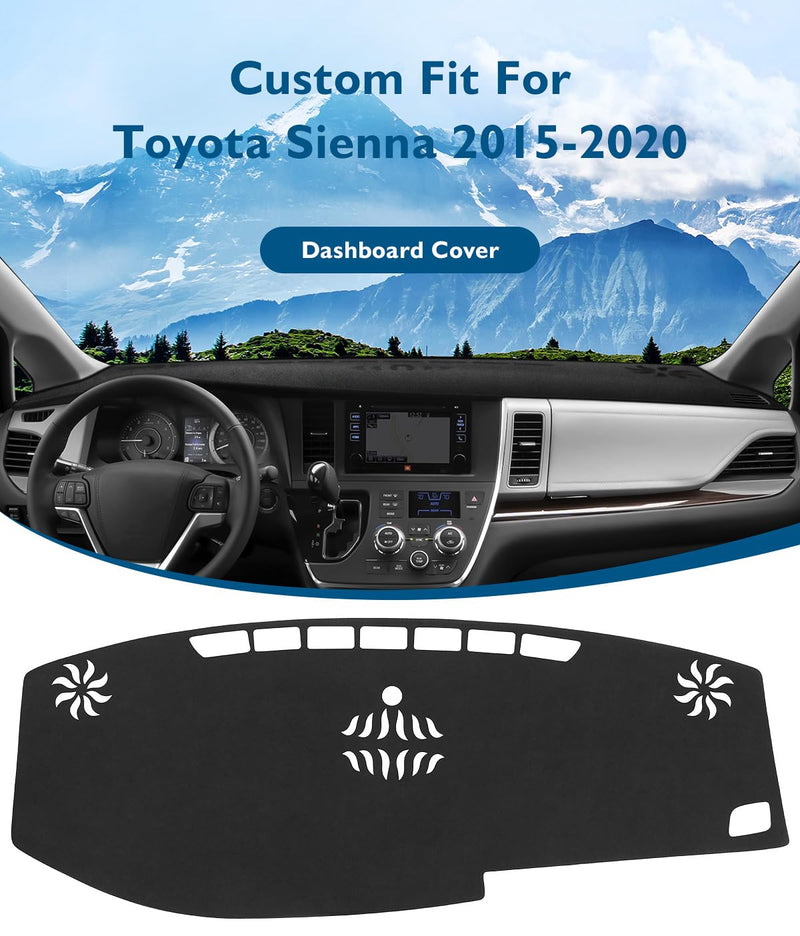 BIBLOZ Dash Cover for Toyota Sienna 2015-2020 Accessories Black Flannel Dashboard Cover Mat Car Dashboard UV Sun Protection 2015-2020 Sienna