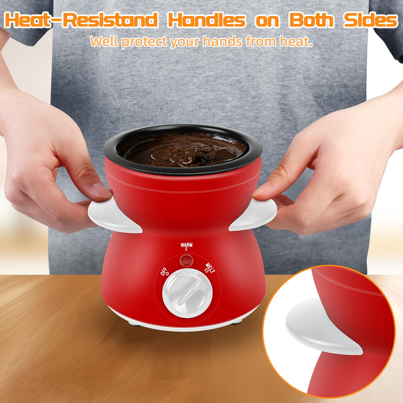 Mini Chocolate Melting Pot, Chocolate Fondue Fountain, 8.79OZ Warmer Machine for Milk Chocolate, Cheese, Butter, Candy (Red) Red