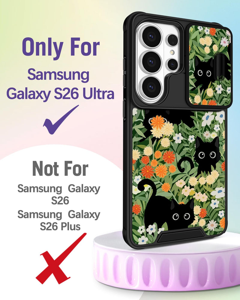 Buleens for Samsung Galaxy S26 Ultra Case - with Ring Stand & Camera Cover Aesthetic Cute Designed for Women Girls Girly Kawaii Cats Floral for Samsung S26 Ultra Phone Case Compatible with Magsafe Cat Flowers
