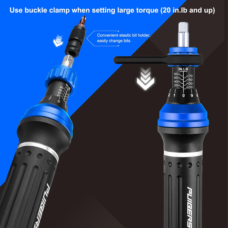 25-Piece Inch Pound Torque Screwdriver Set 1/4 Drive,10-80 In.lb Torque Screwdriver for Gunsmithing,Electronics, Bikes, Motorcycles & DIY Projects 1/4" 10-80 LB.IN