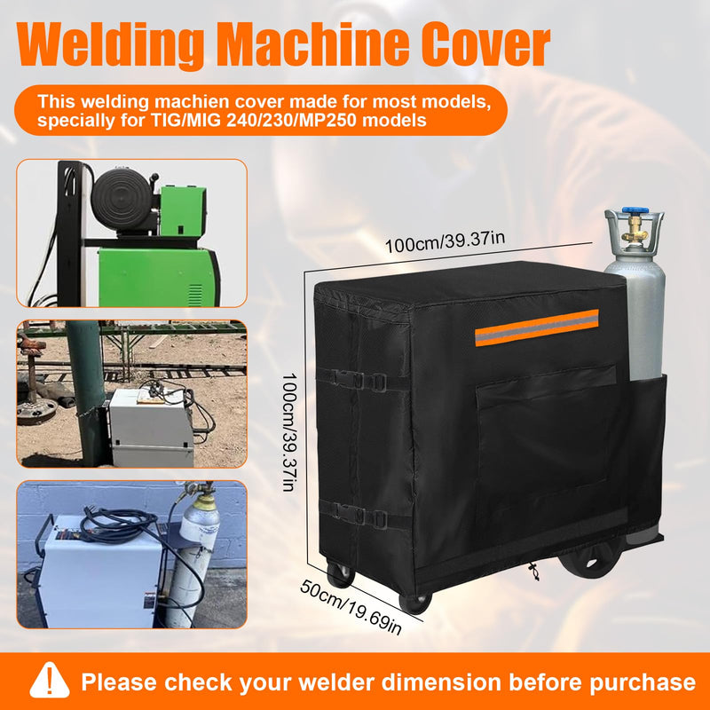 Welding Cart Cover, 600D Waterproof Welding Machine Cover with Zipper, Suitable for Tig Mig Cart & Plasma Cutter, 39.4''Lx39.4''Hx19.7''W Black