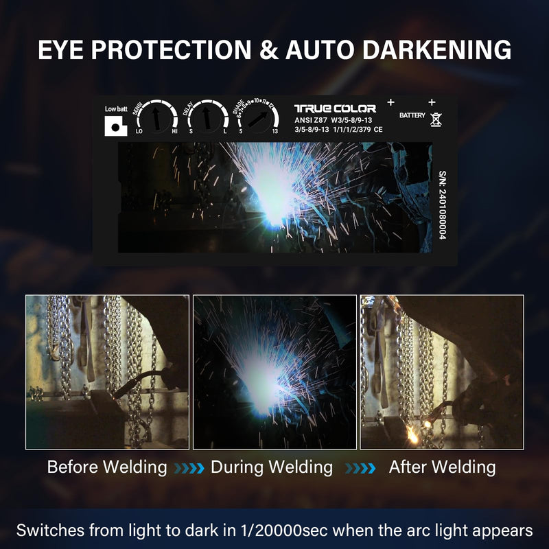 【HD Shade 5-13】 Adjustable Auto Darkening Welding Lens 2x4 1/4, Solar Energy Welding Lens, True Color Blue Welding Lens, Welding Lens Replacement for Standard Welding Hoods and Welding Helmets Hd Shade 5-13