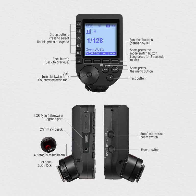 NEEWER Upgraded QPRO-C TTL Wireless Flash Trigger Compatible with Canon 1/8000s HSS Large Screen Slanted Design 5 Group 9 Customizable Functions for Q4 Q3 Z2 Z1 Z760 NW760 S101-300W PRO/400W PRO for Canon