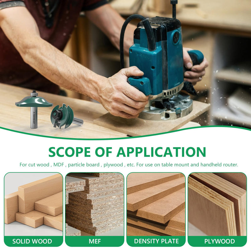 Knoweasy Professional 3-Piece Cabinet Door Router Bit Set with 1/2 Inch Shank, Includes Raised Panel Bits, Ogee Rail and Stile Cutters, Tongue and Groove Router Bits with 1-5/8 Inch Tenon Diameter 1/2 Cabinet