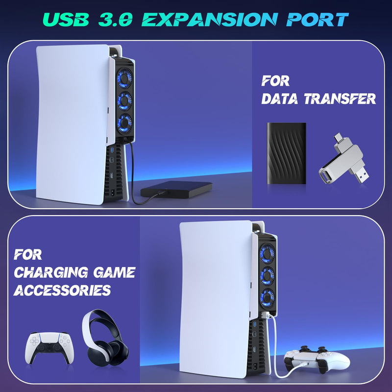 Upgraded Cooling Fan for PS5 Console,Quiet & Efficient Cooler with LED Light and USB 3.0 Port, Dual-Speed PlayStation 5 Cooling System for Disc & Digital Edition (Not for Slim/Pro) ps5 fan