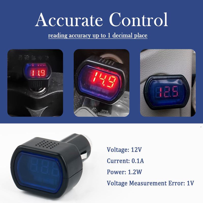 Car LED Cigarette Lighter Voltage Meter with Digital Display,12V/0.1A Battery Voltage Meter for Real-Time Voltage Monitoring,Universal Car Voltage Meters of Car Essentials