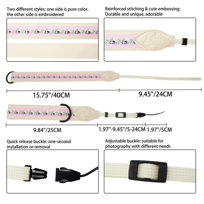 Quick Release Camera Wrist Strap, Leather Camera Hand Strap for Canon,Nikon,Sony, DSLR, Retro Jacquard Camera Straps Beige Embroidery Camera Wrist Strap-05