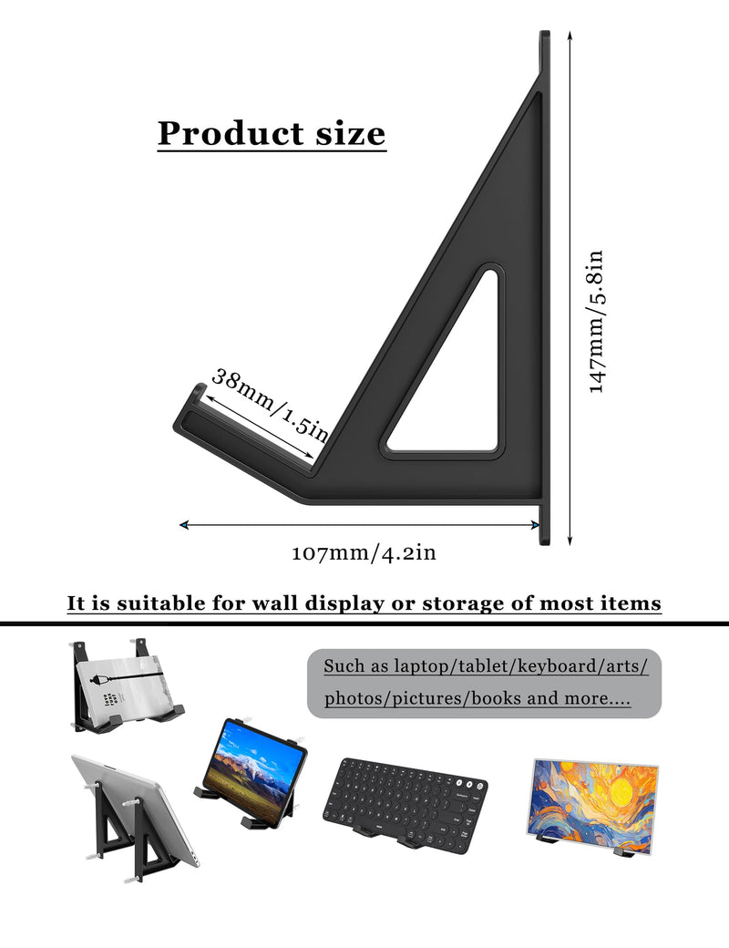 Universal Wall Mount Storage Organizer for Keyboard/Laptop/Tablet, Wall Display Rack Holder for Electronics, Compatible with Wall Hangers for Pictures/Paintings/Frames/Books (Black) Black