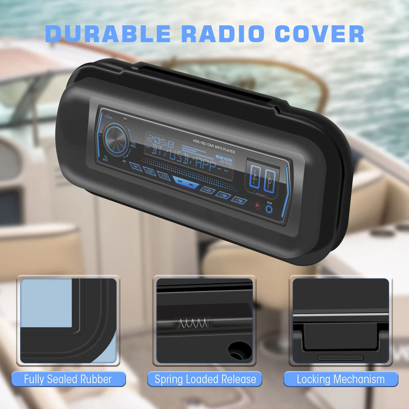Water Resistant Marine Radio Cover - Boat Stereo Splash Guard Housing - Marine Stereo Waterproof Case for Universal Single DIN Media Receiver Black