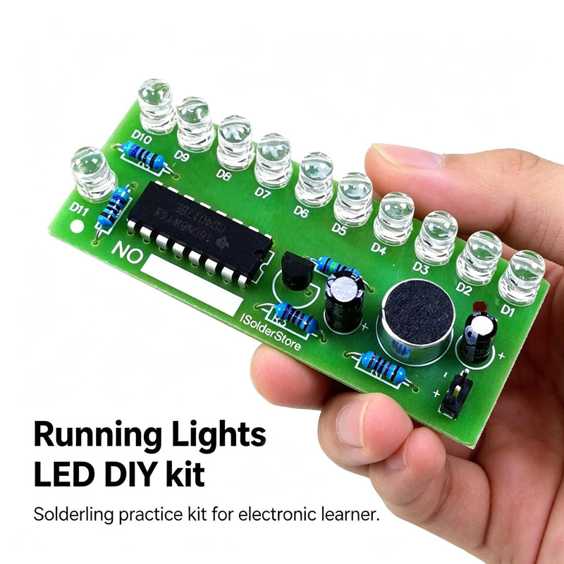 10PACK ISolderStore Soldering Practice Board Soldering Project Kit CD4017 Colorful 10 LED Chasing Light LED Running Light Soldering Practice DIY Kit Electronic Kits for Beginner