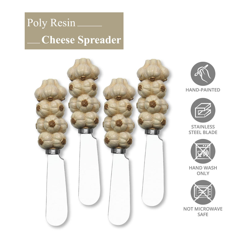 UPware Garlic Cheese Spreaders, Hand-Painted Resin Handles with Stainless Steel Blades for Spreading Cream Cheese, Butter, Jam, or Sandwich, Set of 4