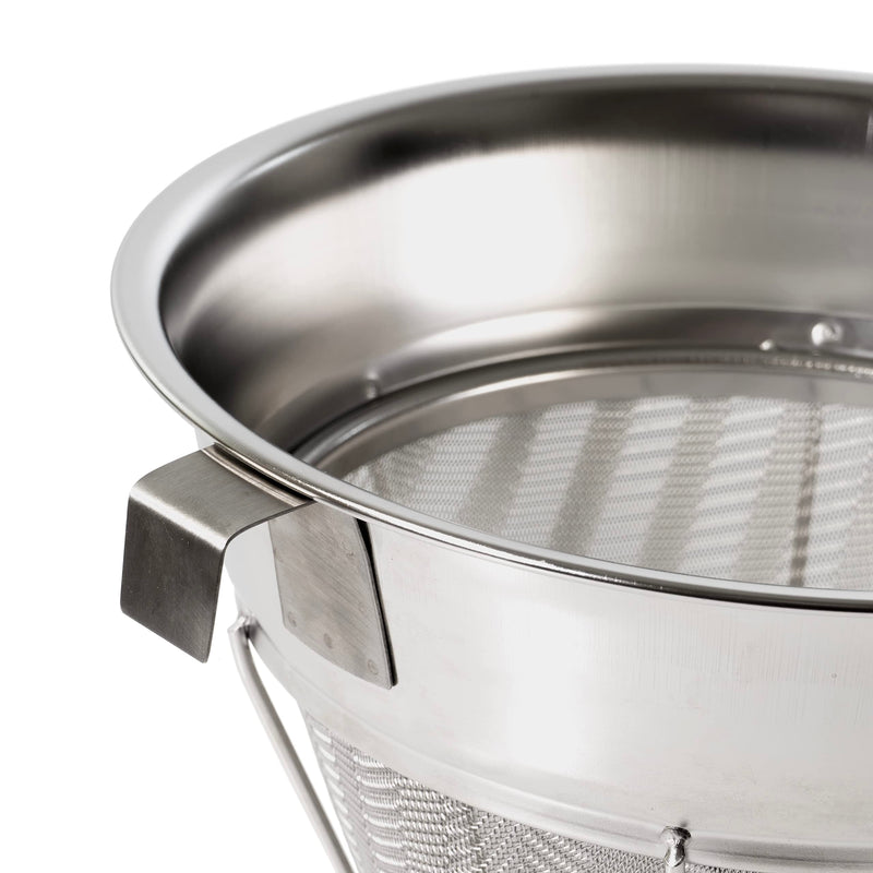 Bouillon Strainer - Stainless Steel Fine Mesh Metal Food Chinois, Cone Separator, Kitchen Colander Sieve for Sauce Jam Jelly Tea, 8" - With Spatula