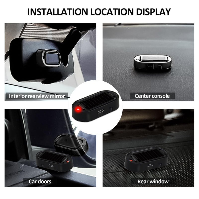 Shudyear Car Solar Power Simulated Dummy Alarm, Anti-Theft LED Flashing Security Light Fake Lamp, Automotive Warning Interior Safety Lights with USB Charger Port,Car Alarm Light Fake Lamp (Red) Red