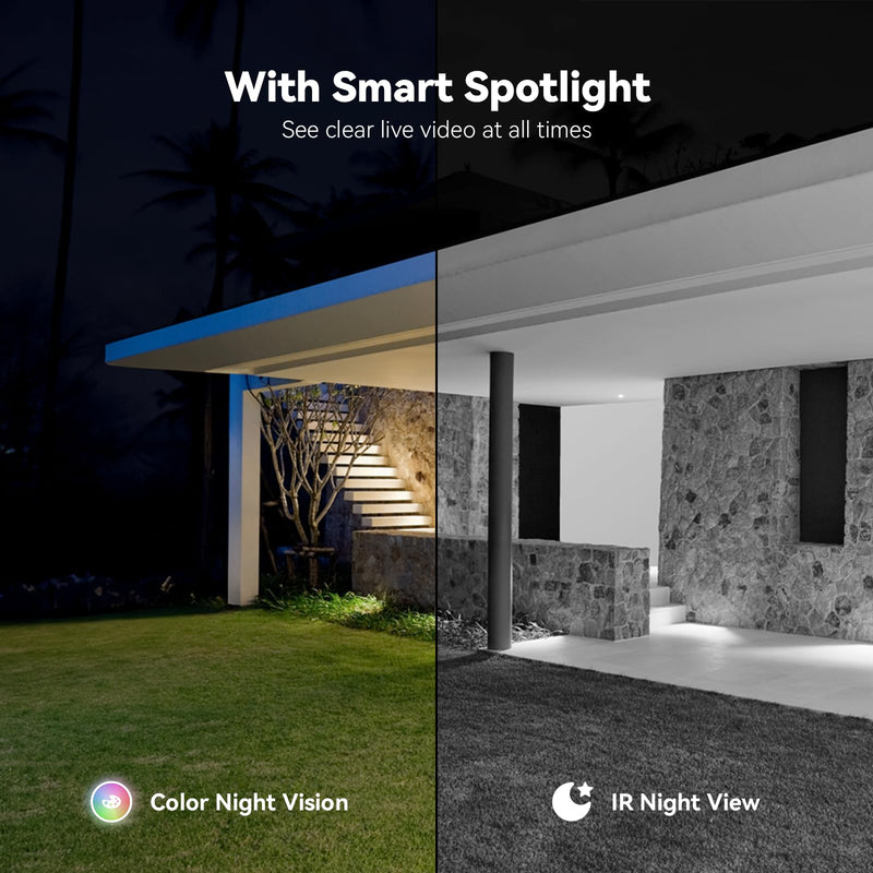 Solar Camera Outdoor Wireless, 2K Color Night Vision, Security Cameras Wireless Outdoor with 360°View, Battery Powered, 2.4GHz WiFi, Instant Alerts, IP65 White 2K-1Pack