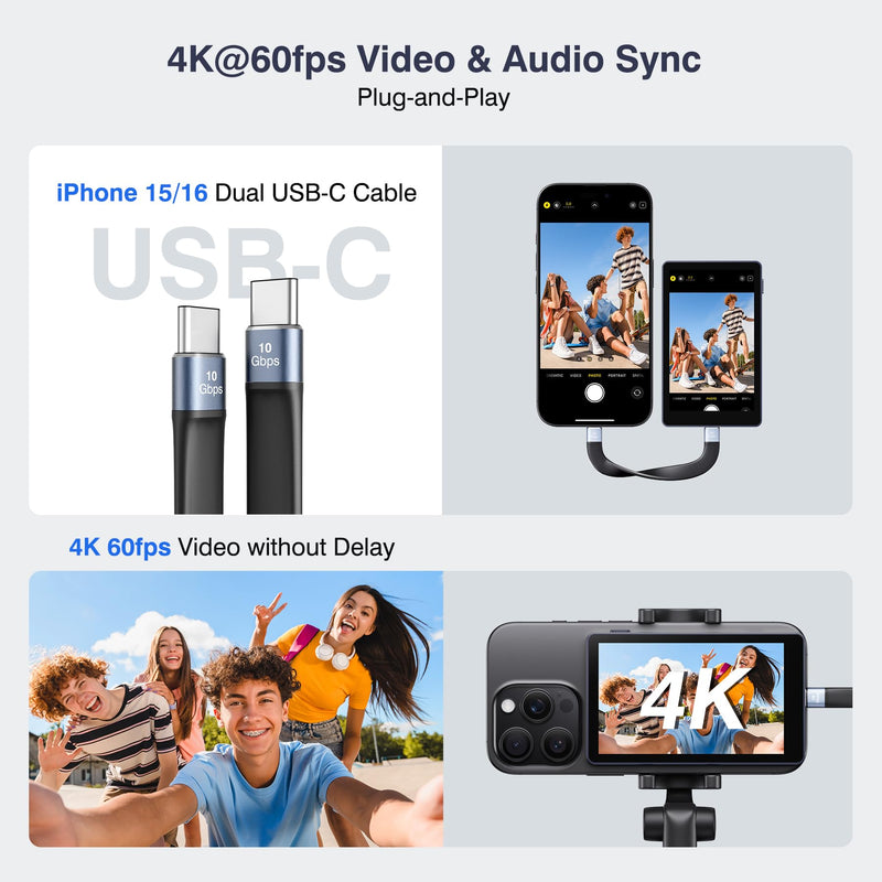 TTQ 4K 60fps Vlog Selfie Monitor Screen, Magnetic Phone Vlog Selfie Monitor | Back Camera Monitor Screen, Bluetooth Remote, for Vlogging, TikTok, Live Stream, Compatible with iPhone & Android, Dark Navy