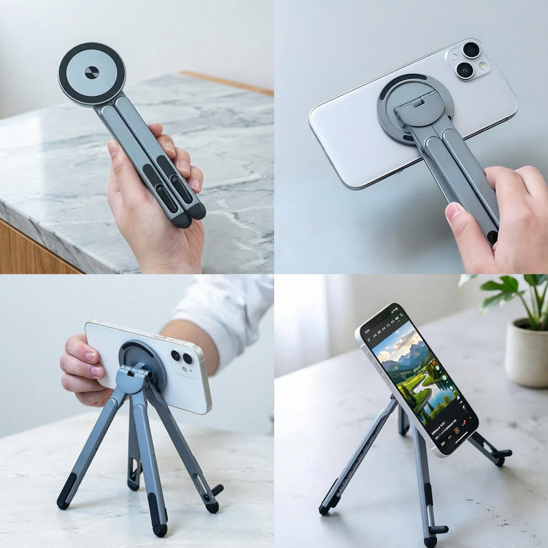 3-in-1 Foldable Magnetic Stand for Laptop, Tablet & Phone, Grey | Aluminum Alloy Holder, Adjustable, Portable & Stable, Desktop Riser, For MacBook, iPad, iPhone, Samsung