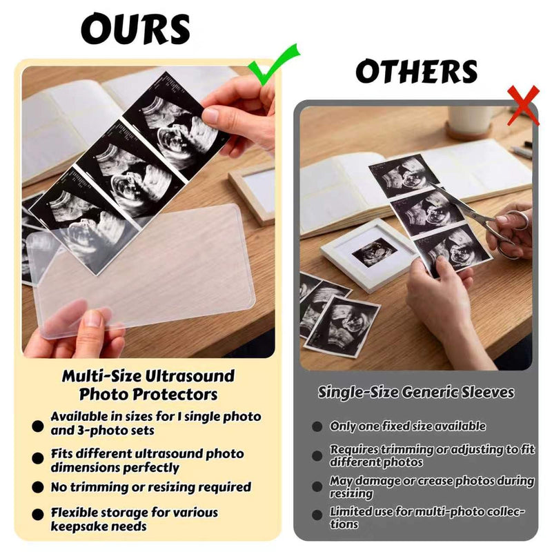 15 Pack Ultrasound Photo Protector Sleeves, 3x5in and 5x9in Combo Set | Easy insert Side Loading Rigid PVC Sleeves for Sonogram Pregnancy Memory Book