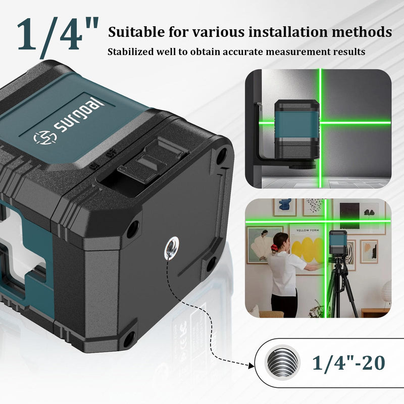 Green Laser Level with USB-C Charging, 100FT Auto-leveling Cross Line Laser, Small, Accurate & Rechargeable with Magnetic Bracket, Carrying Pocket for Picture Hanging Home DIY Project Green SG -LL-G2